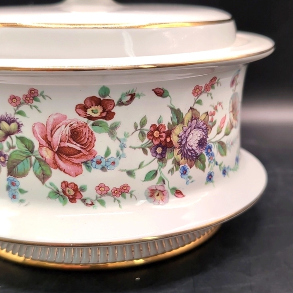 Florentine Italy Porcelain Lidded Jar Urn Bowl Cannister - Floral w/ Gold Trim - Picture 4 of 10